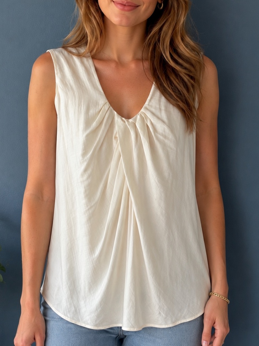 NWT Brunello Cucinelli Ivory Scoop Neck Gathered Silk Top $910 MSRP